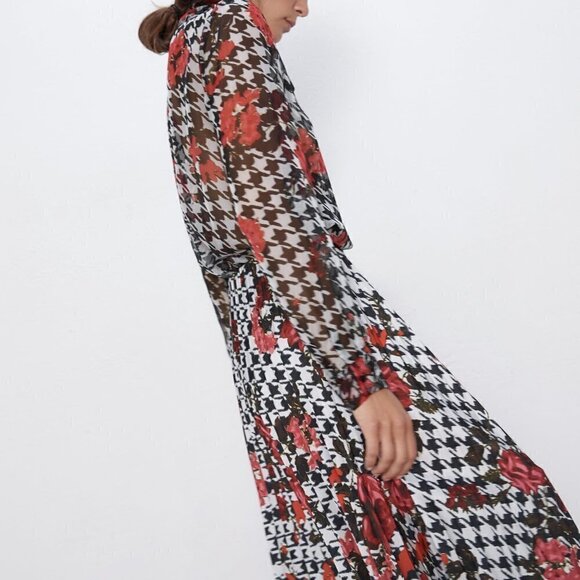 NWT ZARA PRINTED FLORAL BLOGGER WOW PLEATED SKIR - Picture 4 of 8